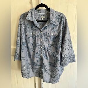 Croft & Barrow Blue Floral Button Down Sz 1x